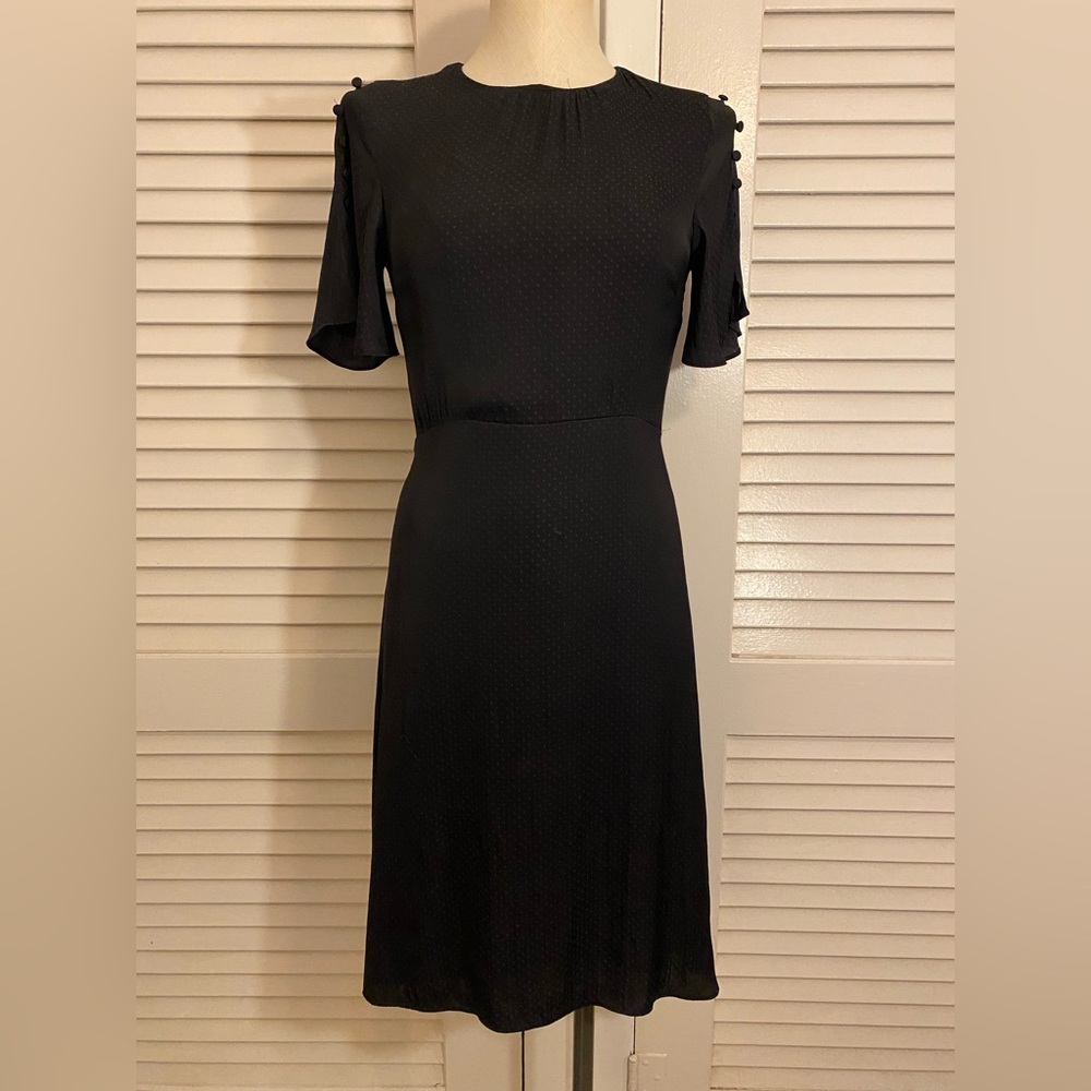 Retro H&M Sheath Dress – Black with Silvery Purple Polka Dots- Size 4